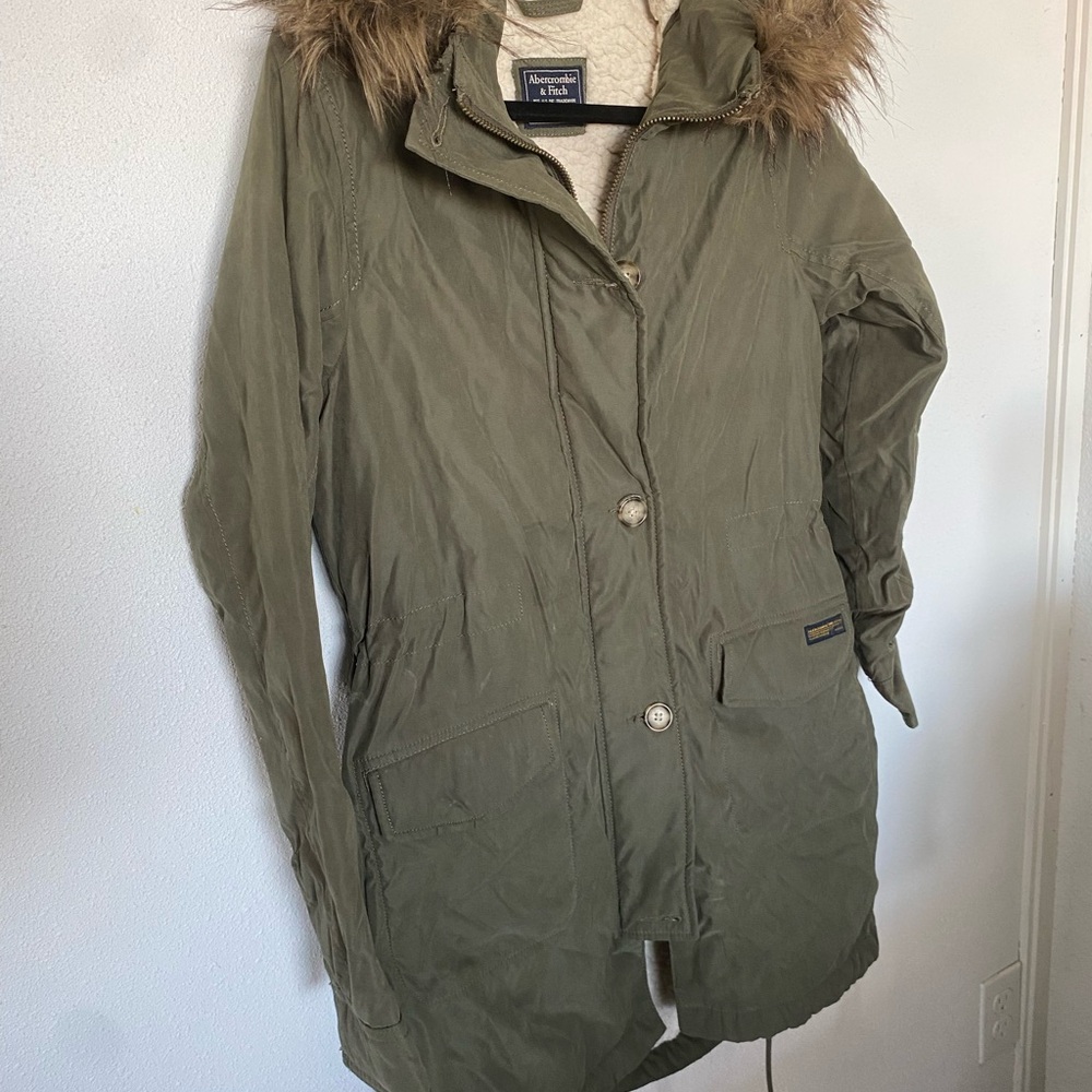 Abercrombie & Fitch Olive Utility Jacket with Faux Fur Hood